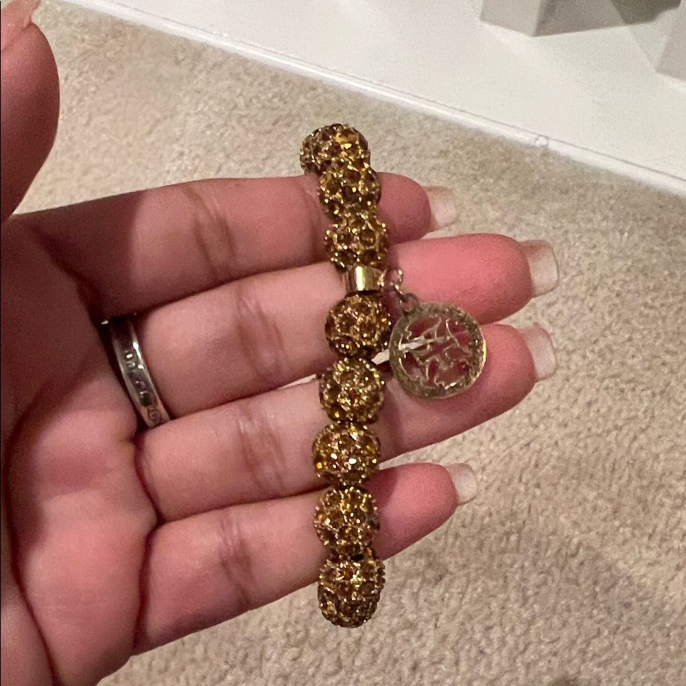 Rustic Cuff Gold Beaded Bracelet with Charm